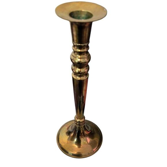 CANDLE HOLDER Taper, Vintage MCM Single -Brass - 9.5", Columnar. VGC - Picture 1 of 6